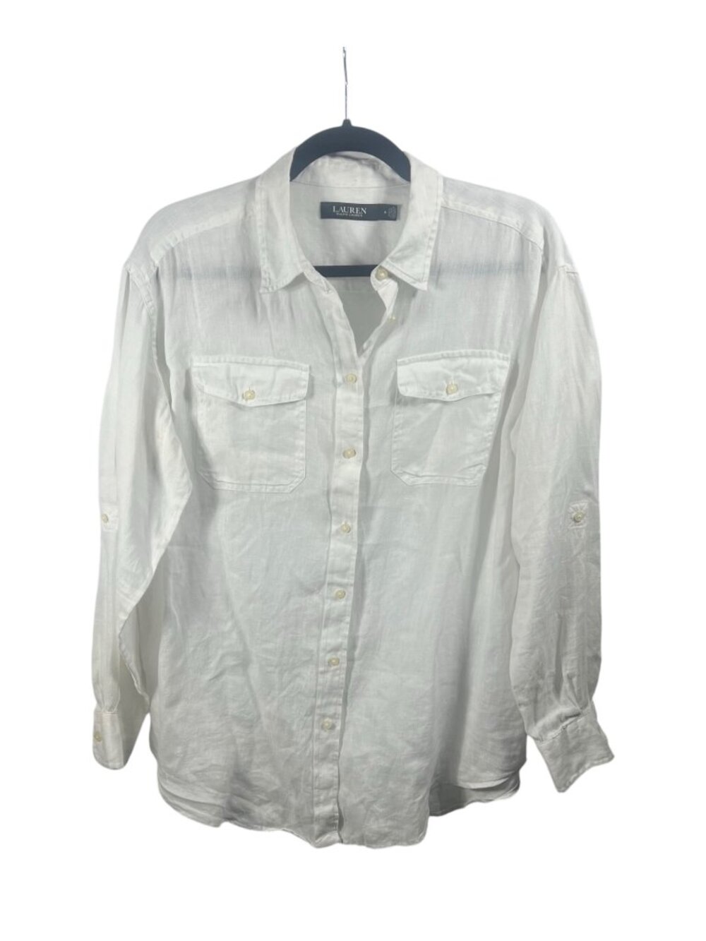 Lauren Ralph Lauren Top Womens Medium Linen Button Down Long Sleeve Beach Travel